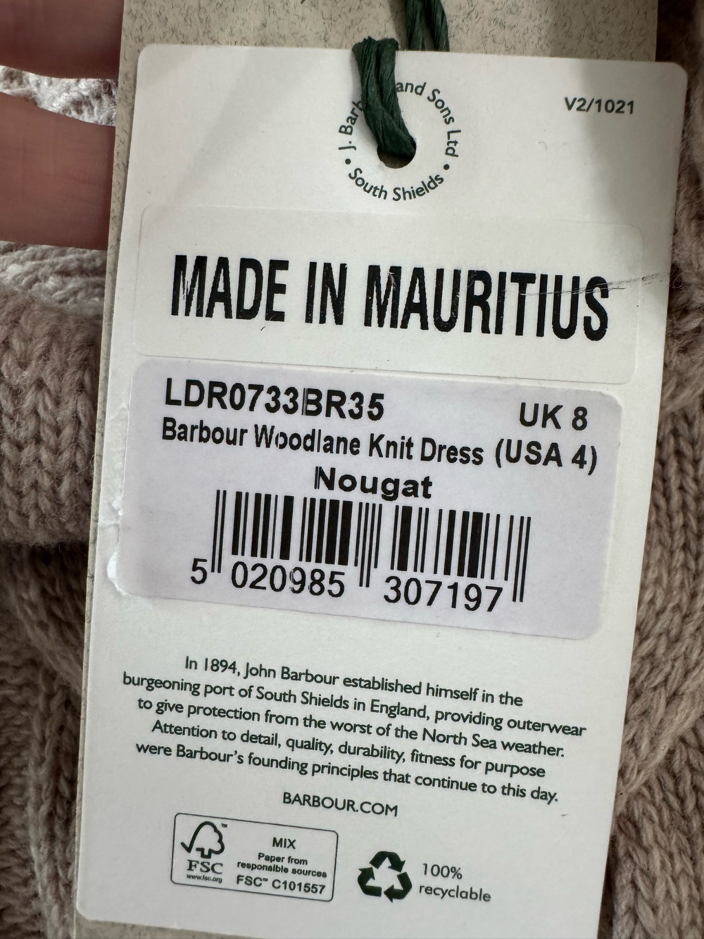 BARBOUR Woodlane Cable Knit Dress in Nougat Tan Size 4 NWT - Picture 11 of 11